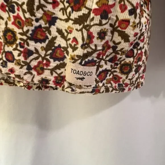 Toad & Co Manzana Peasant Top XS Ivory Red Floral Henley Long Sleeve Boho Hippie - Picture 5 of 11